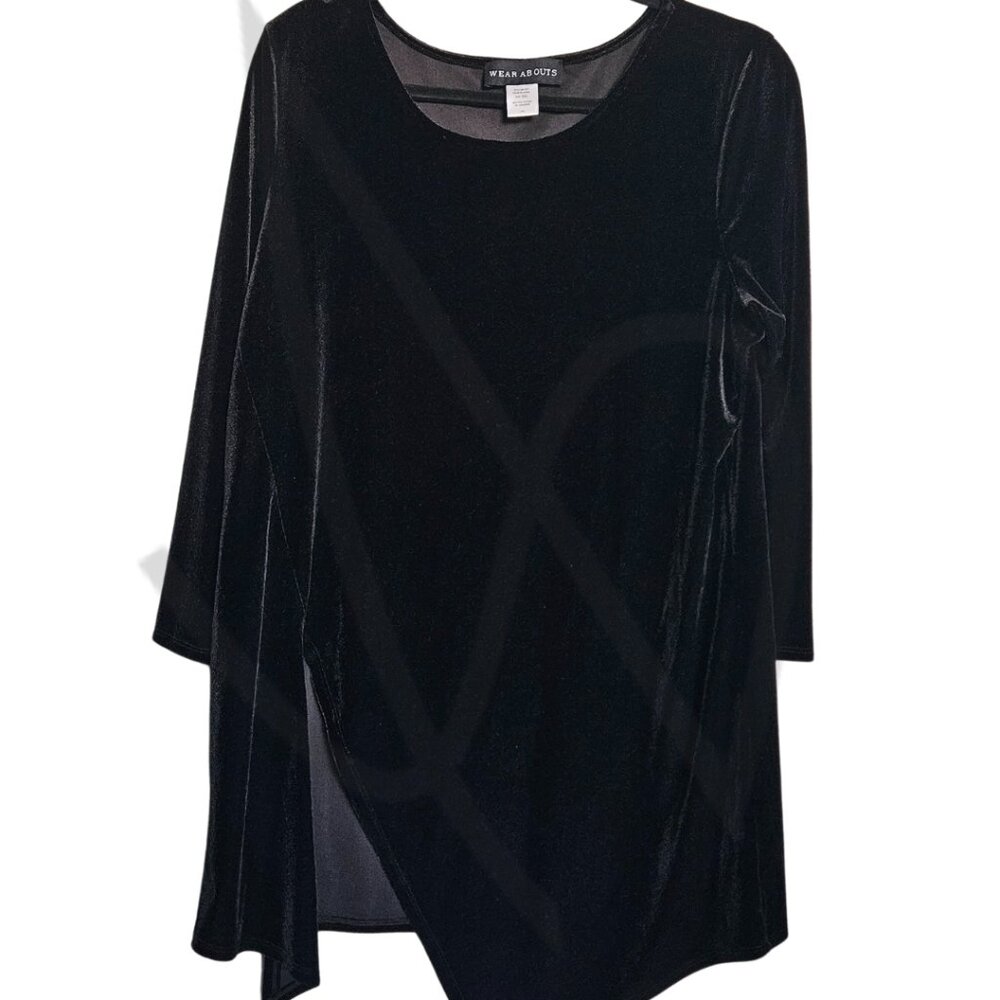 Wearabouts Black Velvet Asymmetrical Tunic Top (Size XXL)